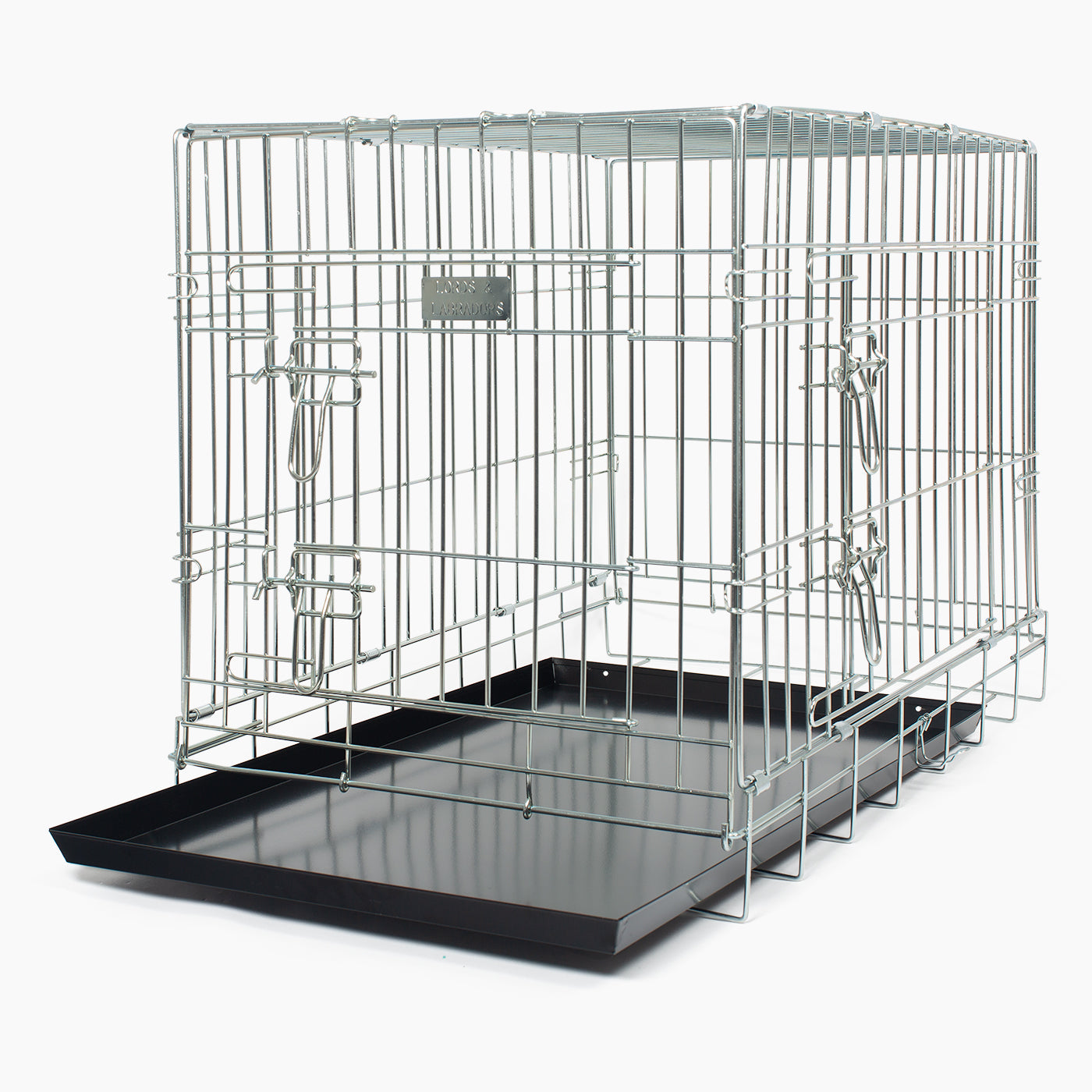 Discover the perfect deluxe heavy duty silver dog crate, featuring two doors for easy access and a removable tray for easy cleaning! The ideal choice to keep new puppies safe, made using pet safe galvanised steel! Available now in 5 sizes and three stunning colours at Lords & Labradors