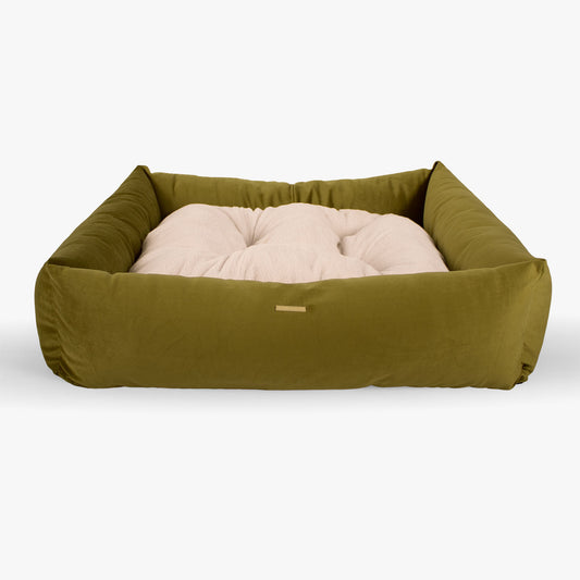 Box Bed For Dogs In Olive Velvet By Lords & Labradors