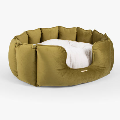 High Wall Bed For Dogs in Olive Velvet By Lords & Labradors