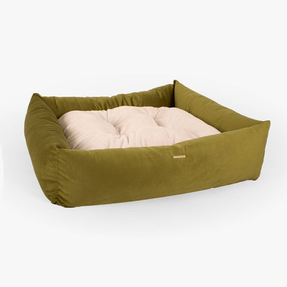 Box Bed For Dogs In Olive Velvet By Lords & Labradors