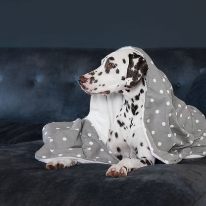  Discover Our Luxurious Dog Blanket In Stunning Grey Spot, The Perfect Blanket For Puppies, Available To Personalise And In 2 Sizes Here at Lords & Labradors