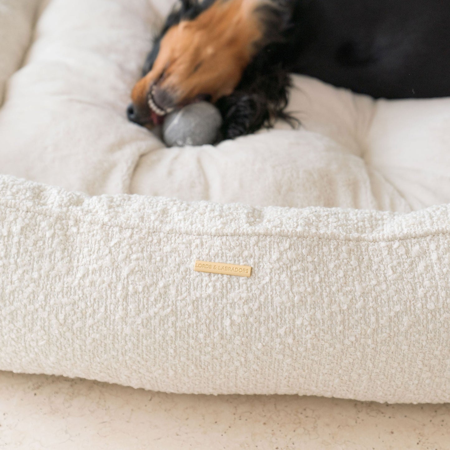 Box Bed For Dogs in Ivory Bouclé by Lords & Labradors