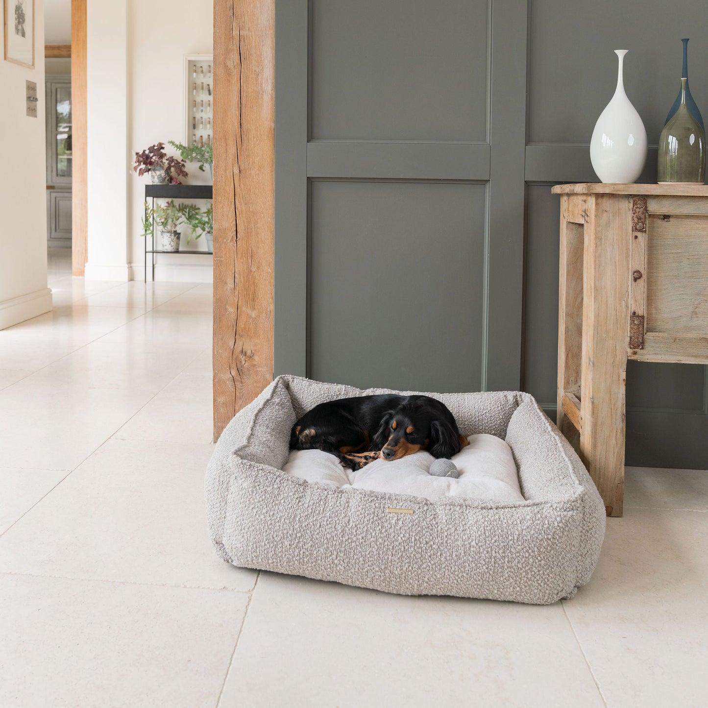 Box Bed For Dogs in Mink Bouclé by Lords & Labradors