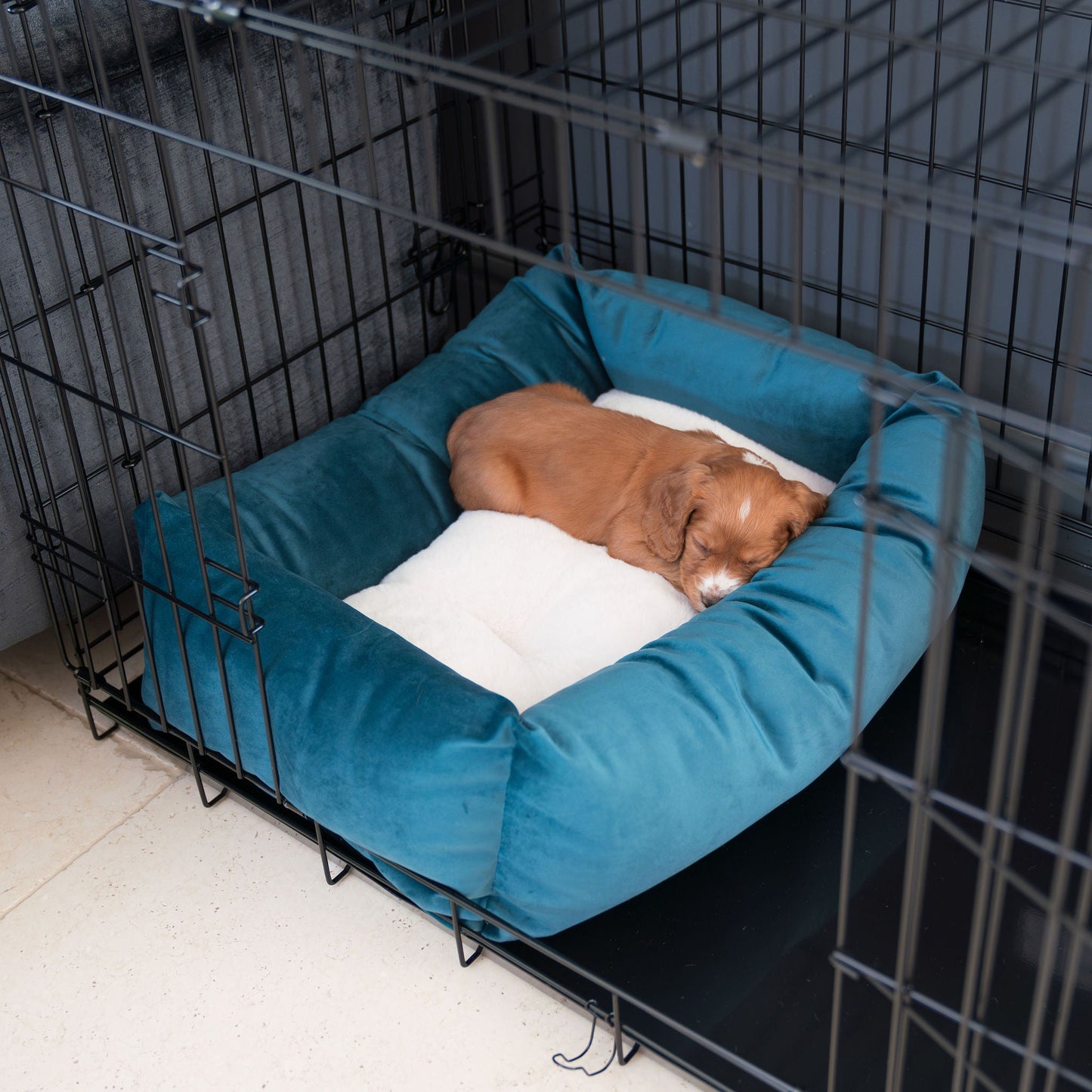 Cosy & Calming Puppy Crate Bed In Marine Velvet By Lords & Labradors