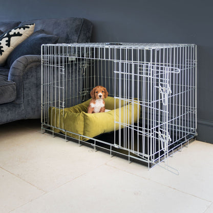 Cosy & Calming Puppy Crate Bed In Olive Velvet By Lords & Labradors