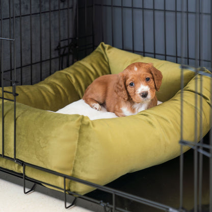 Cosy & Calming Puppy Crate Bed In Olive Velvet By Lords & Labradors