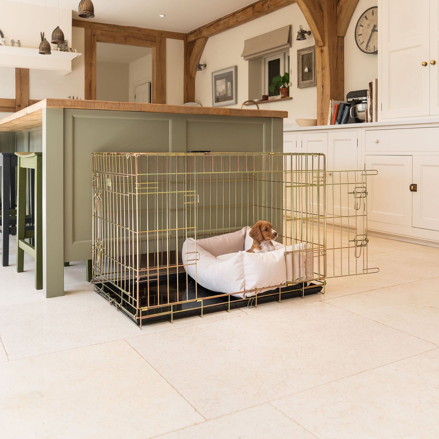 Cosy & Calming Puppy Crate Bed In Oyster Velvet By Lords & Labradors