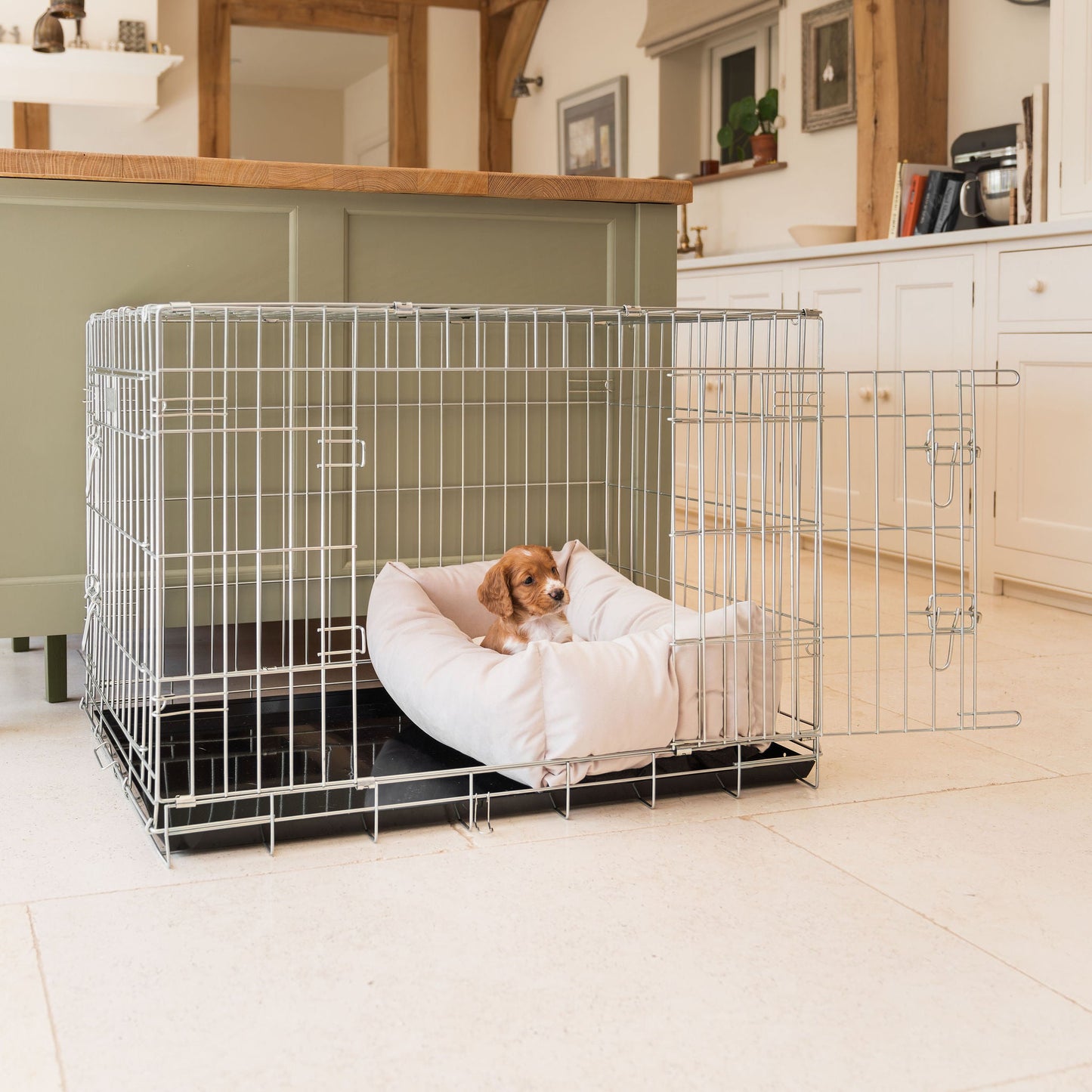 Cosy & Calming Puppy Crate Bed In Oyster Velvet By Lords & Labradors