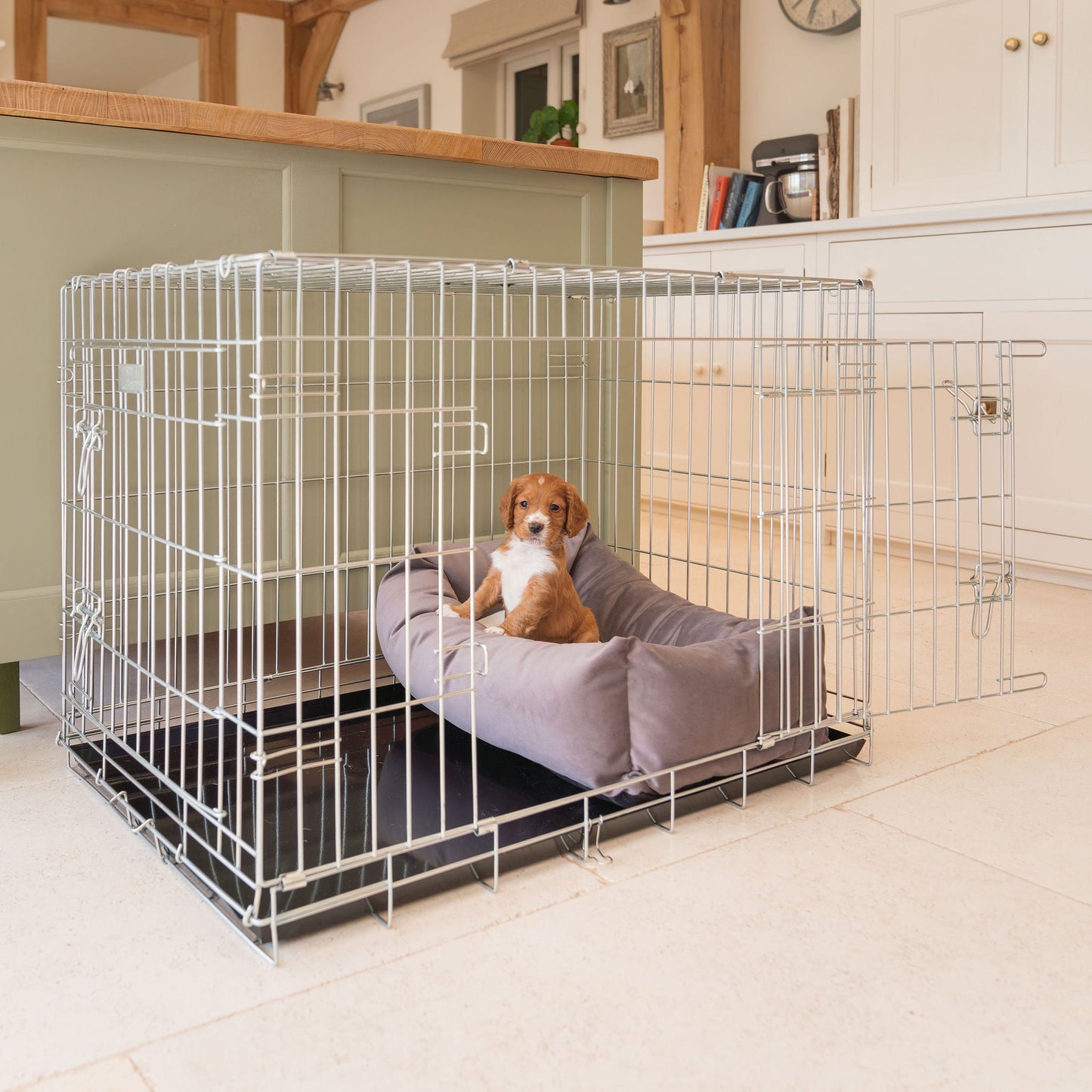 Cosy & Calming Puppy Crate Bed In Silt Velvet By Lords & Labradors