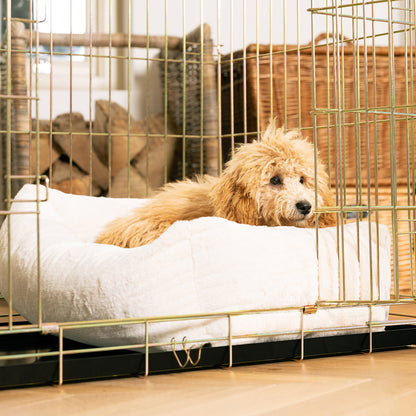 Cosy & Calm Puppy Crate Bed, The Perfect Dog Crate Accessory For The Ultimate Dog Den! In Stunning Cream Faux Fur! Available Now at Lords & Labradors