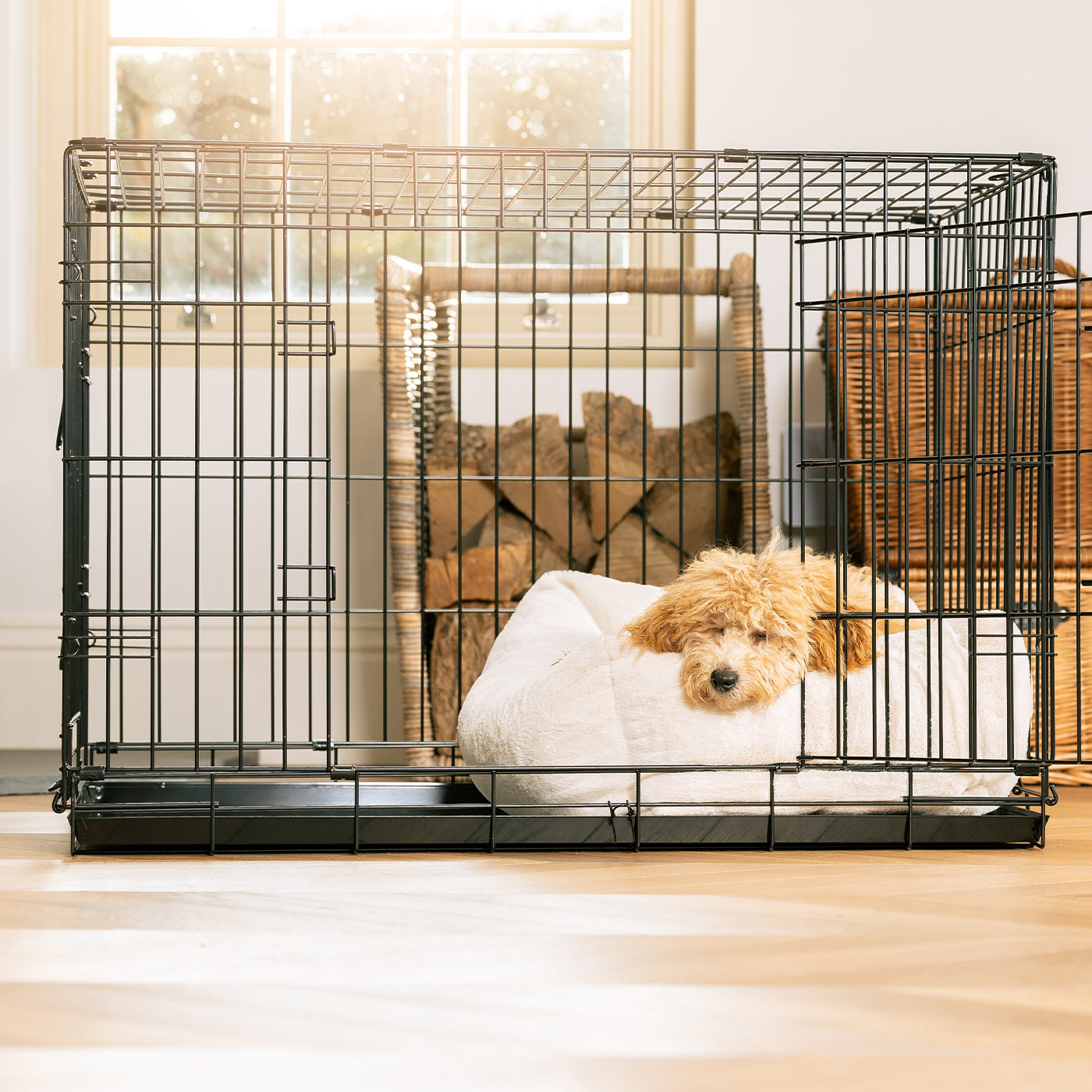 Cosy & Calm Puppy Crate Bed, The Perfect Dog Crate Accessory For The Ultimate Dog Den! In Stunning Cream Faux Fur! Available Now at Lords & Labradors