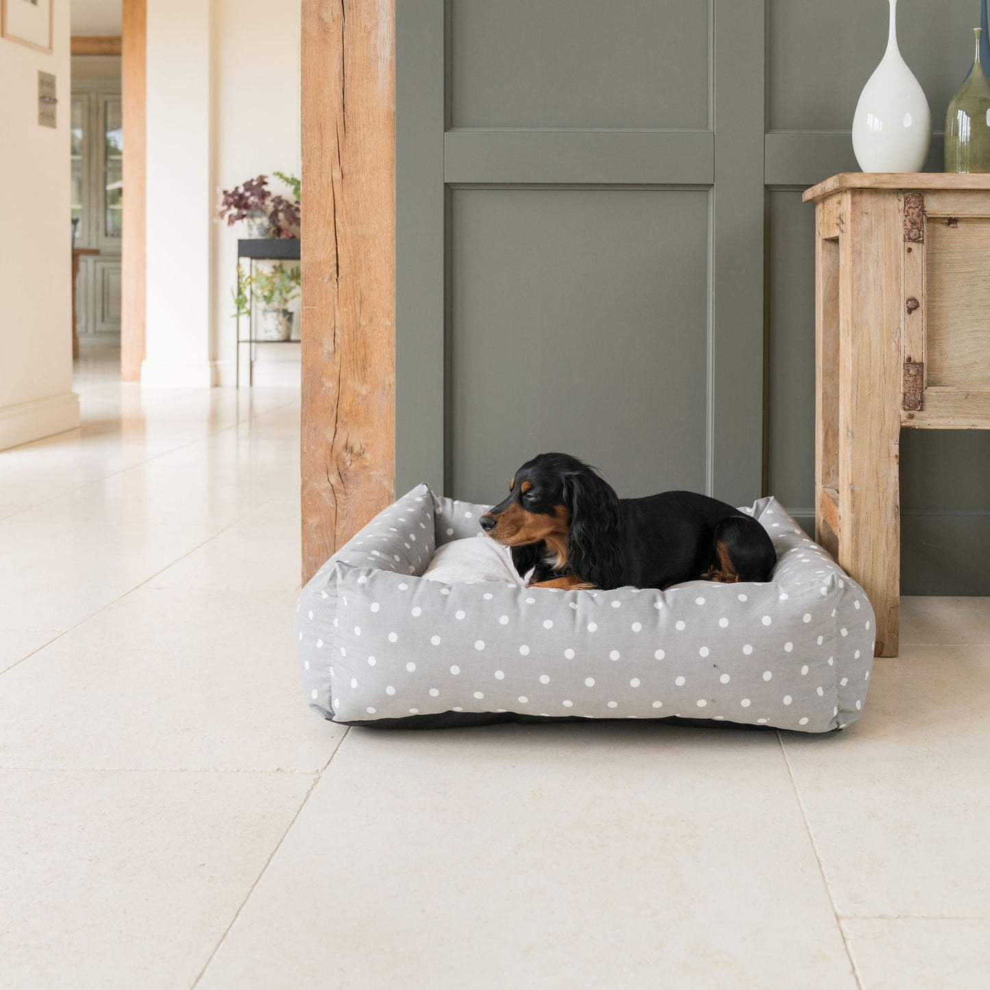 Box Bed For Dogs in Grey Spot by Lords & Labradors