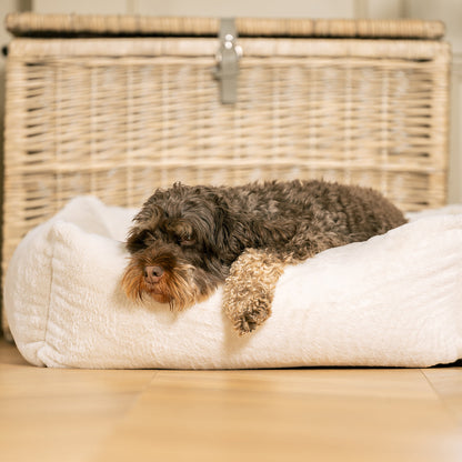 Luxury Anti-Anxiety Dog Box Bed, In Stunning Cream Faux Fur, Perfect For Your Pets Nap Time! Available Now at Lords & Labradors 