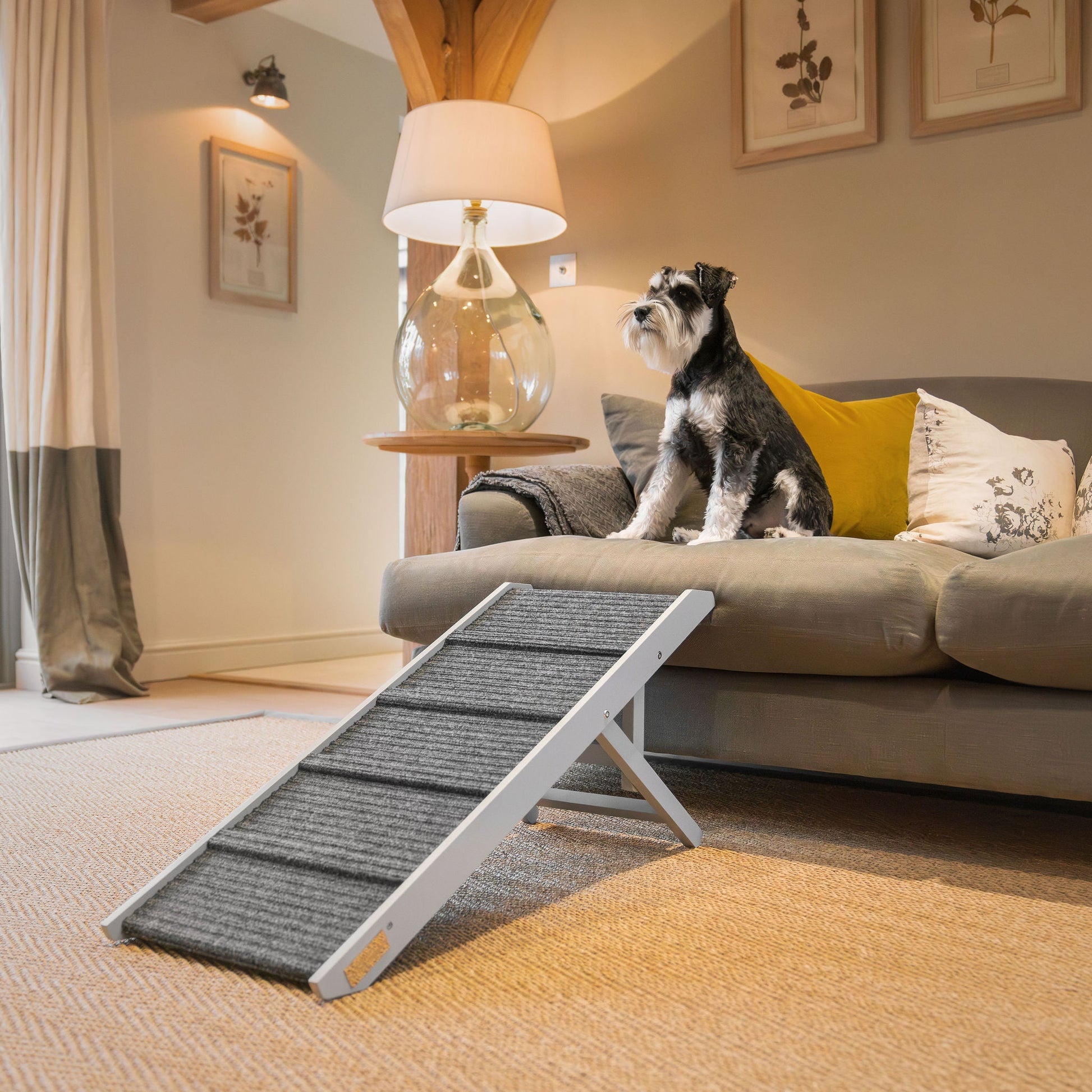 Discover the perfect pet furniture to help aid your furry friend, our super-strong dog ramp provides the ultimate comfort when climbing to join you on the couch! Featuring grooves for extra grip! Perfect for injured pets, puppy training and elderly dogs! Available now in 2 stylish colours at Lords & Labradors     