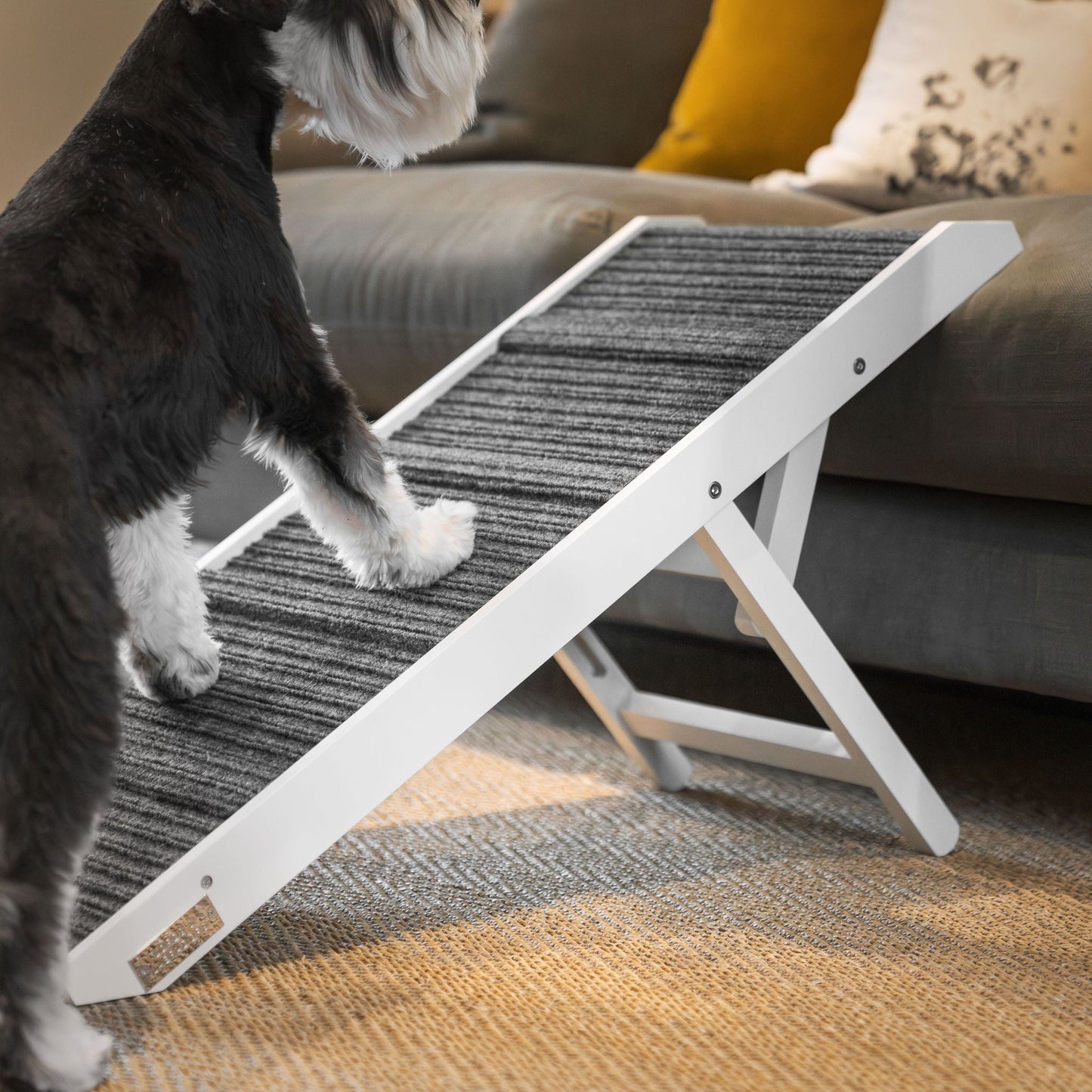 Discover the perfect pet furniture to help aid your furry friend, our super-strong dog ramp provides the ultimate comfort when climbing to join you on the couch! Featuring grooves for extra grip! Perfect for injured pets, puppy training and elderly dogs! Available now in 2 stylish colours at Lords & Labradors     