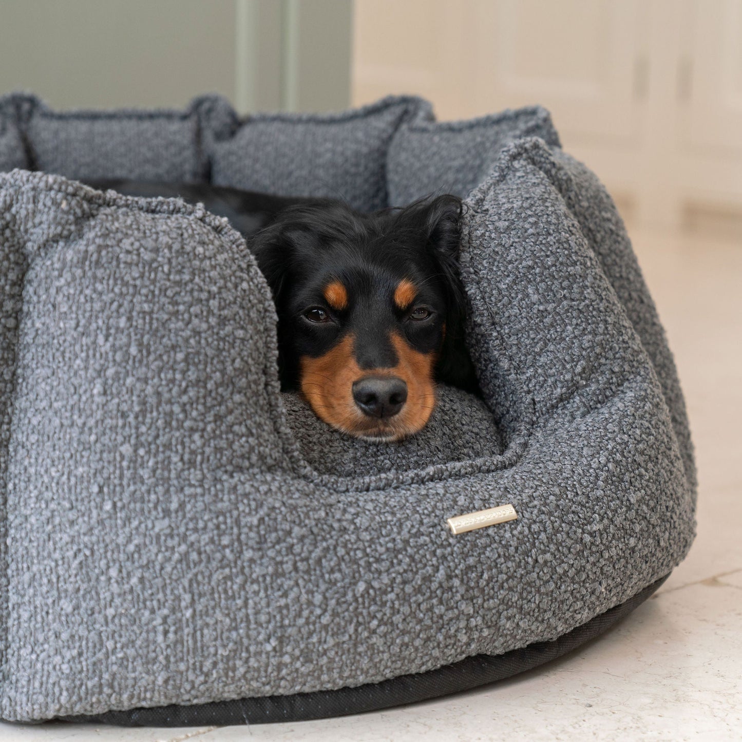 High Wall Bed For Dogs in Granite Bouclé by Lords & Labradors