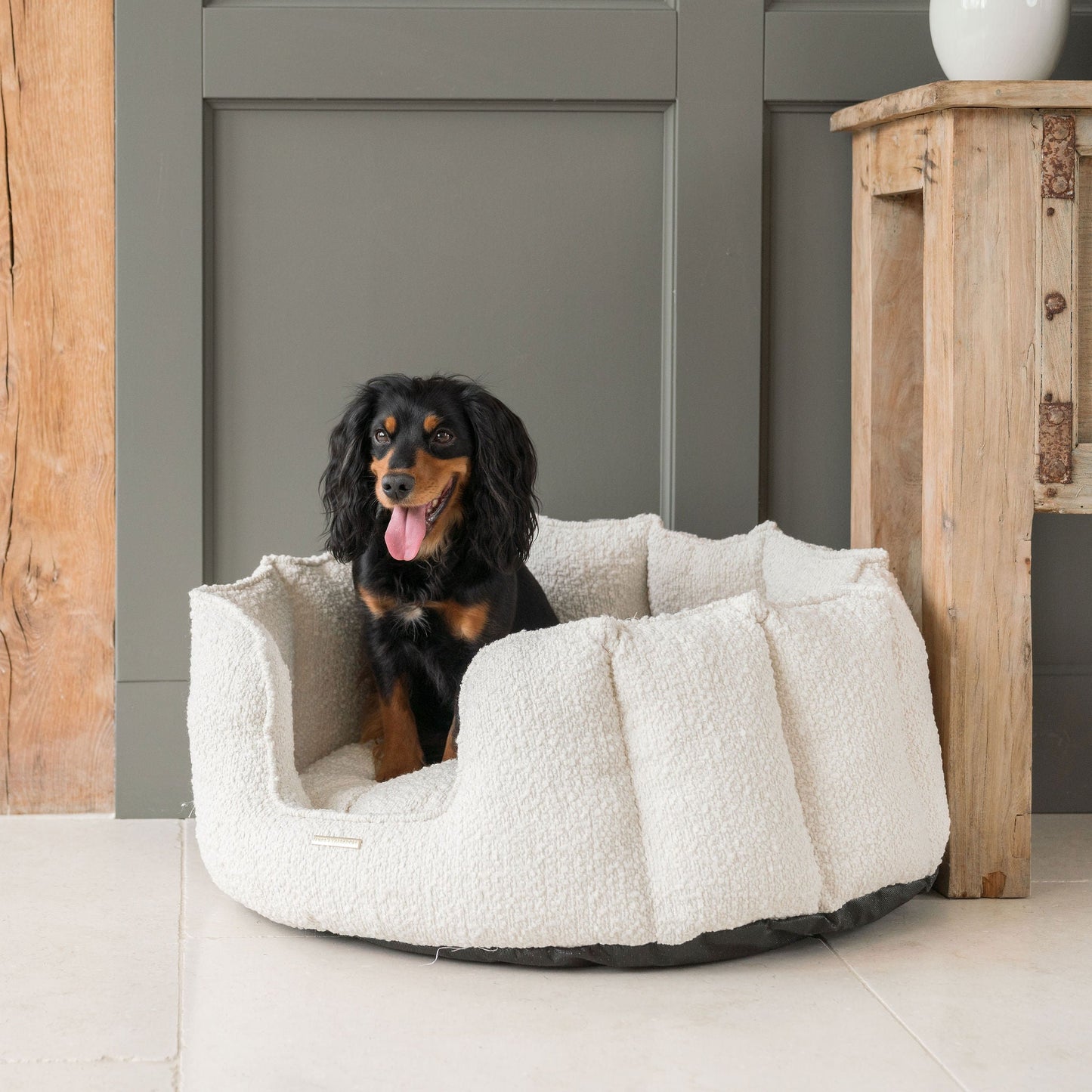 High Wall Bed For Dogs in Ivory Bouclé by Lords & Labradors