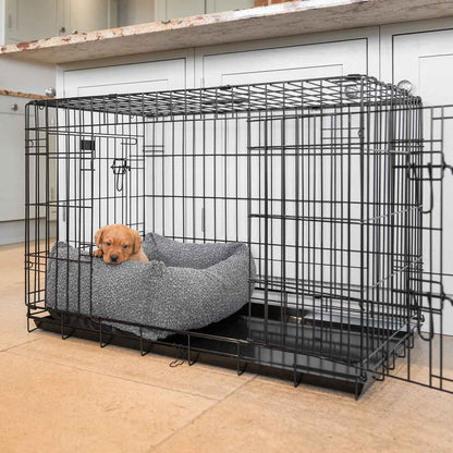  Cosy & Calm Puppy Crate Bed, The Perfect Dog Crate Accessory For The Ultimate Dog Den! In Stunning Granite Bouclé! Available To Personalise at Lords & Labradors 