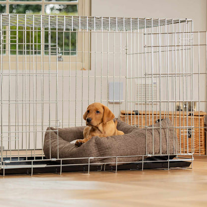 Inchmurrin Cosy & Calm Puppy Box Bed, The Perfect Dog Crate Bed For Pets! To Build The Ultimate Dog Den! In Brown Inchmurrin Ember! Available To Personalise Now at Lords & Labradors 