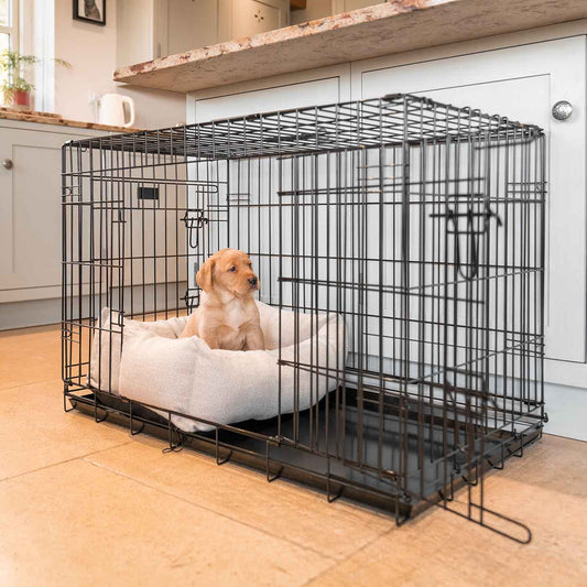  Cosy & Calm Puppy Crate Bed, The Perfect Dog Crate Accessory For The Ultimate Dog Den! In Stunning Natural Herringbone Tweed! Available Now at Lords & Labradors