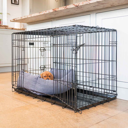  Cosy & Calm Puppy Crate Bed, The Perfect Dog Crate Accessory For The Ultimate Dog Den! In Stunning Oxford Herringbone Tweed! Available To Personalise at Lords & Labradors 