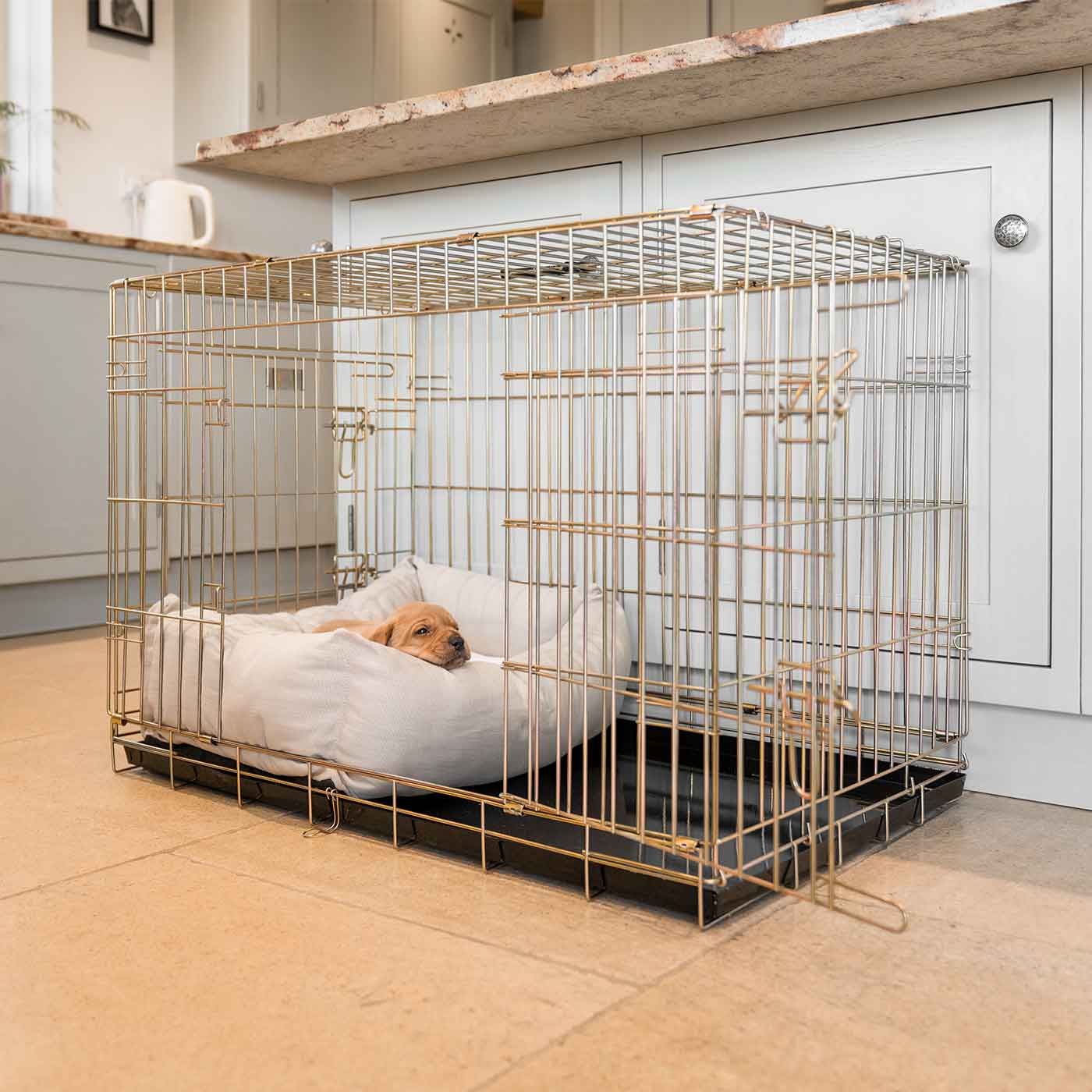  Cosy & Calm Puppy Crate Bed, The Perfect Dog Crate Accessory For The Ultimate Dog Den! In Stunning Savanna Oatmeal! Available To Personalise at Lords & Labradors 