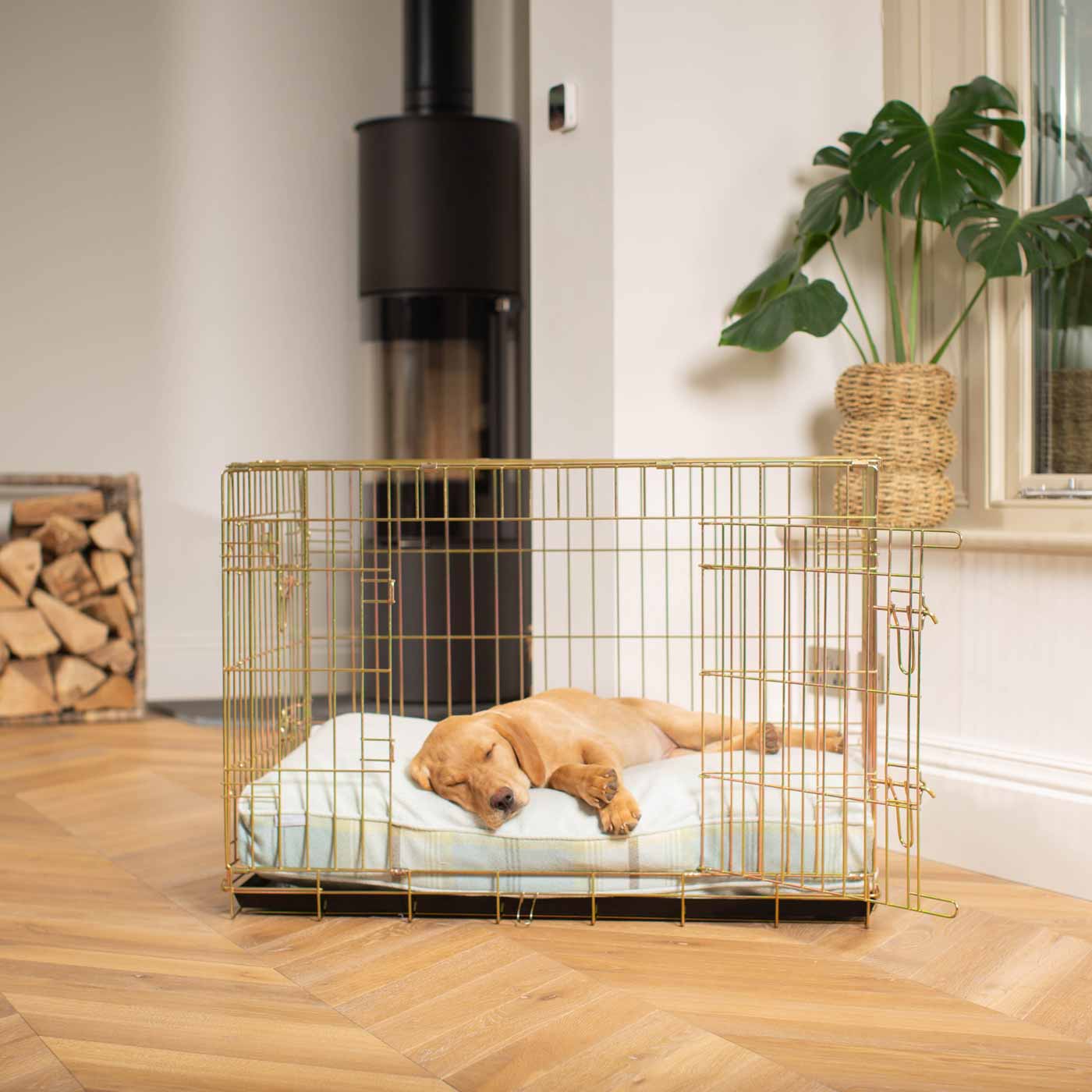 Luxury Dog Crate Cushion, Balmoral Duck Egg Tweed Crate Cushion The Perfect Dog Crate Accessory, Available To Personalise Now at Lords & Labradors