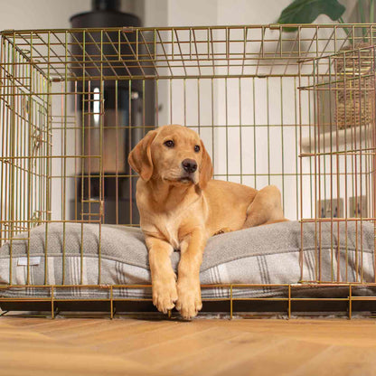 Luxury Dog Crate Cushion, Balmoral Dove Grey Tweed Crate Cushion The Perfect Dog Crate Accessory, Available To Personalise Now at Lords & Labradors