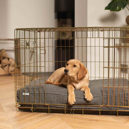 Luxury Dog Crate Cushion, Granite Bouclé Crate Cushion The Perfect Dog Crate Accessory, Available To Personalise Now at Lords & Labradors