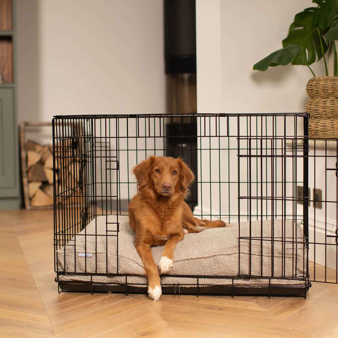 Luxury Dog Crate Cushion, Mink Bouclé Crate Cushion The Perfect Dog Crate Accessory, Available To Personalise Now at Lords & Labradors