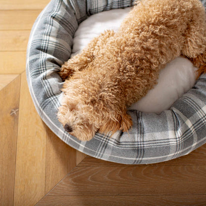 Discover Our Handmade Luxury Donut Dog Bed, In Dove Grey Tweed, The Perfect Choice For Puppies Available Now at Lords & Labradors