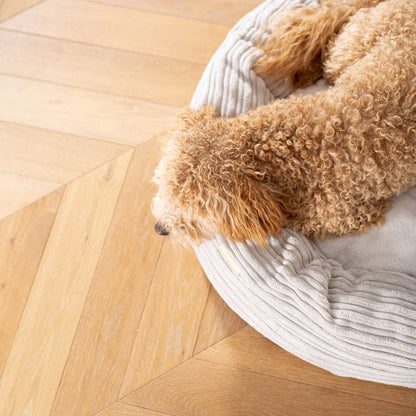 Discover Our Handmade Luxury Donut Dog Bed, In Light Grey Essentials Plush, The Perfect Choice For Puppies Available Now at Lords & Labradors