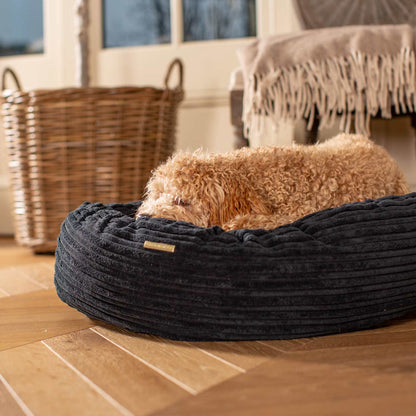 Discover Our Handmade Luxury Donut Dog Bed, In Navy Essentials Plush, The Perfect Choice For Puppies Available Now at Lords & Labradors