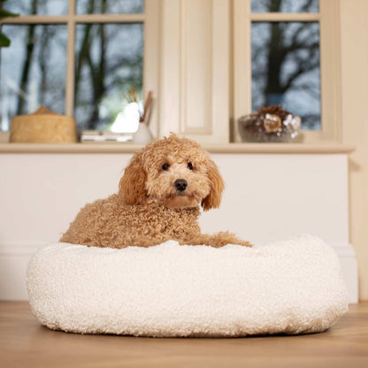 Discover Our Handmade Luxury Donut Dog Bed, In  Ivory Bouclé, The Perfect Choice For Puppies Available Now at Lords & Labradors