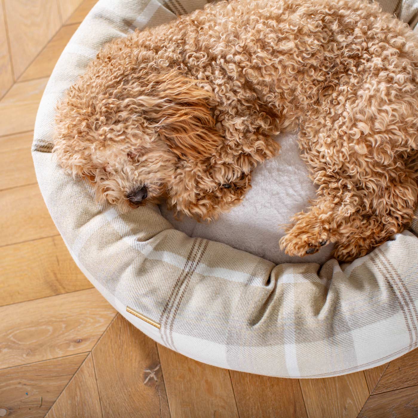 Discover Our Handmade Luxury Donut Dog Bed, In Natural Tweed, The Perfect Choice For Puppies Available Now at Lords & Labradors