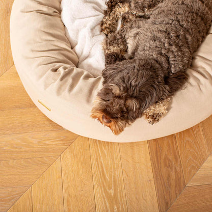 Discover Our Handmade Luxury Donut Dog Bed, In  Savanna Oatmeal, The Perfect Choice For Puppies Available Now at Lords & Labradors