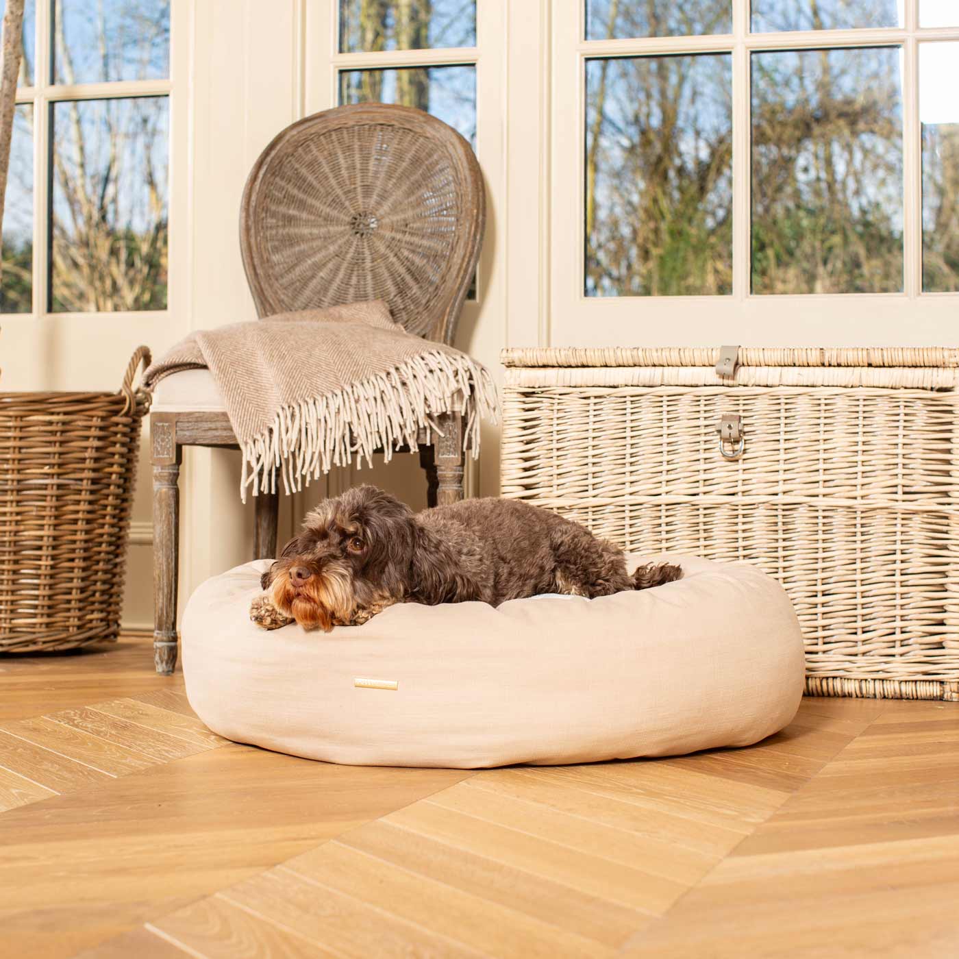 Discover Our Handmade Luxury Donut Dog Bed, In  Savanna Oatmeal, The Perfect Choice For Puppies Available Now at Lords & Labradors