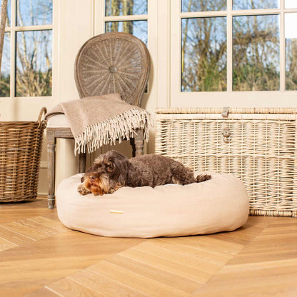 Discover Our Handmade Luxury Donut Dog Bed, In  Savanna Oatmeal, The Perfect Choice For Puppies Available Now at Lords & Labradors