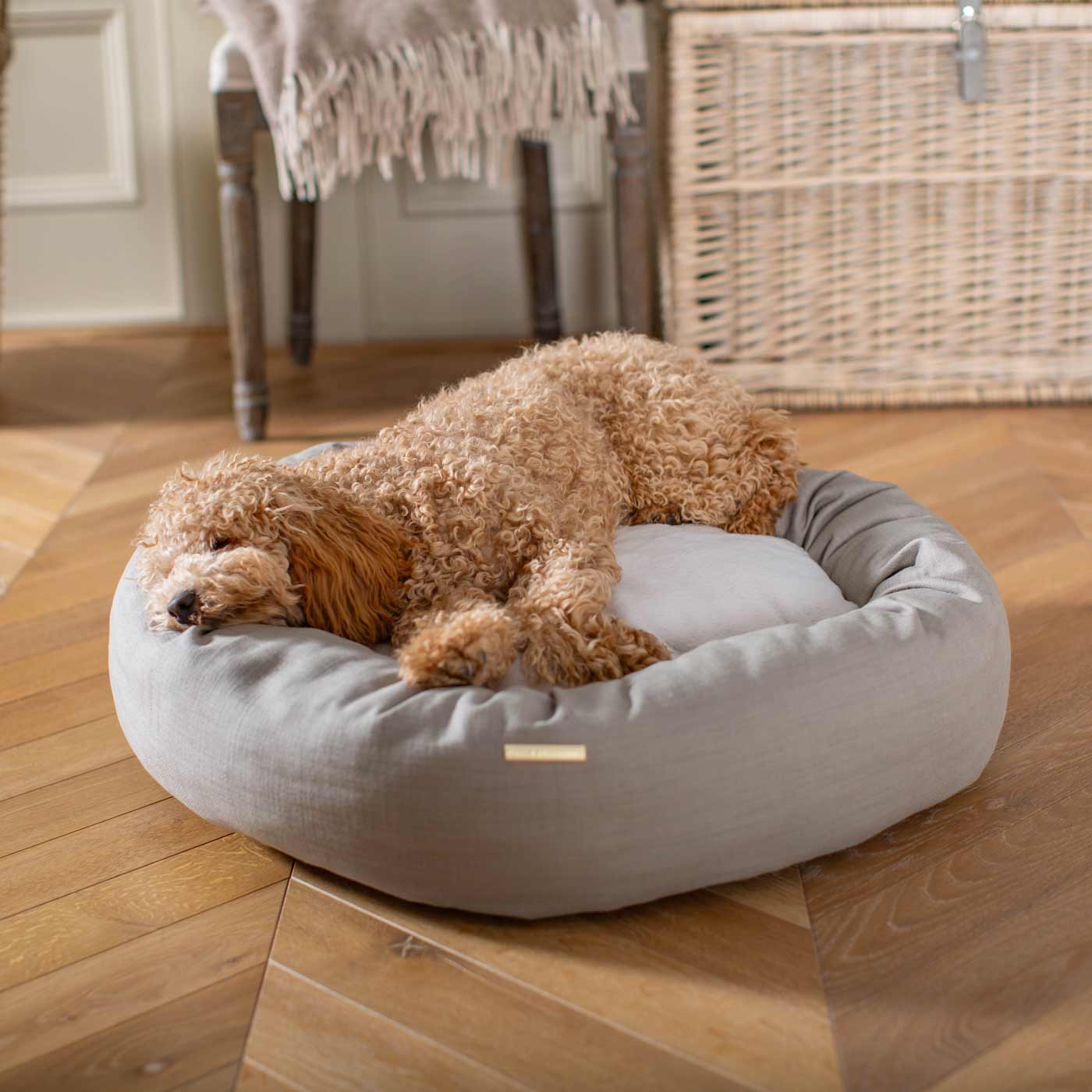 Discover Our Handmade Luxury Donut Dog Bed, In Savanna Stone, The Perfect Choice For Puppies Available Now at Lords & Labradors