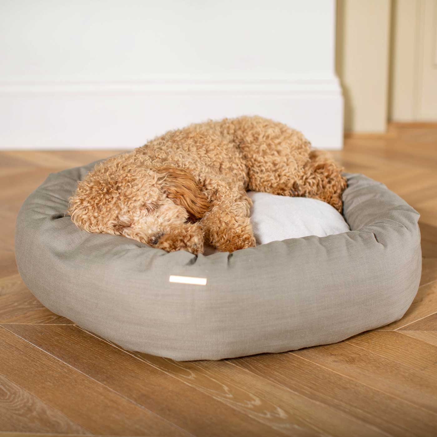 Discover Our Handmade Luxury Donut Dog Bed, In Savanna Stone, The Perfect Choice For Puppies Available Now at Lords & Labradors