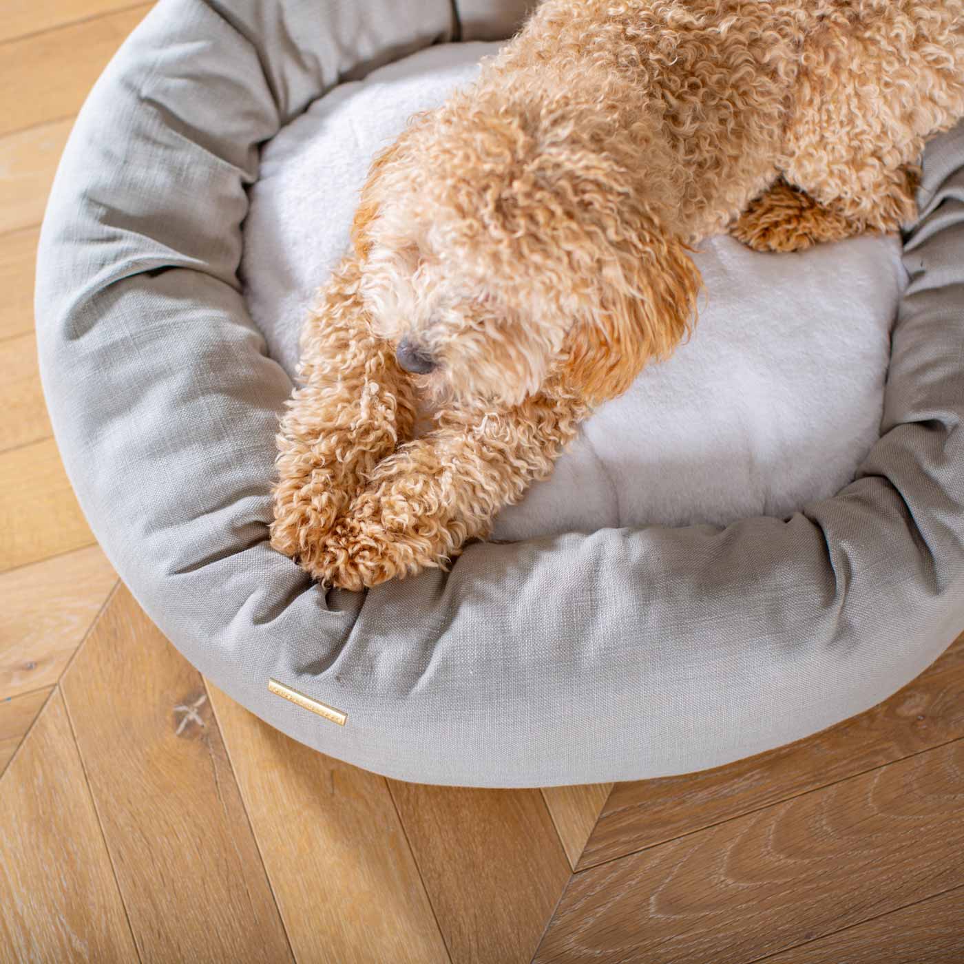 Discover Our Handmade Luxury Donut Dog Bed, In Savanna Stone, The Perfect Choice For Puppies Available Now at Lords & Labradors