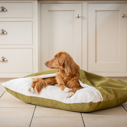 Sleepy Burrows Bed In Olive Velvet By Lords & Labradors