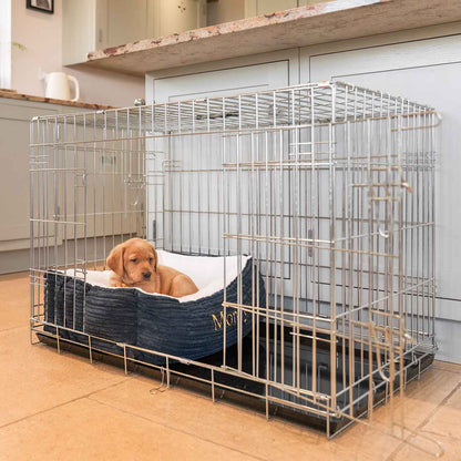  Cosy & Calm Puppy Crate Bed, The Perfect Dog Crate Accessory For The Ultimate Dog Den! In Stunning Navy Essentials Plush! Available To Personalise at Lords & Labradors 