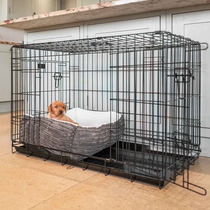  Cosy & Calm Puppy Crate Bed, The Perfect Dog Crate Accessory For The Ultimate Dog Den! In Stunning Dark Grey Essentials Plush! Available Now at Lords & Labradors