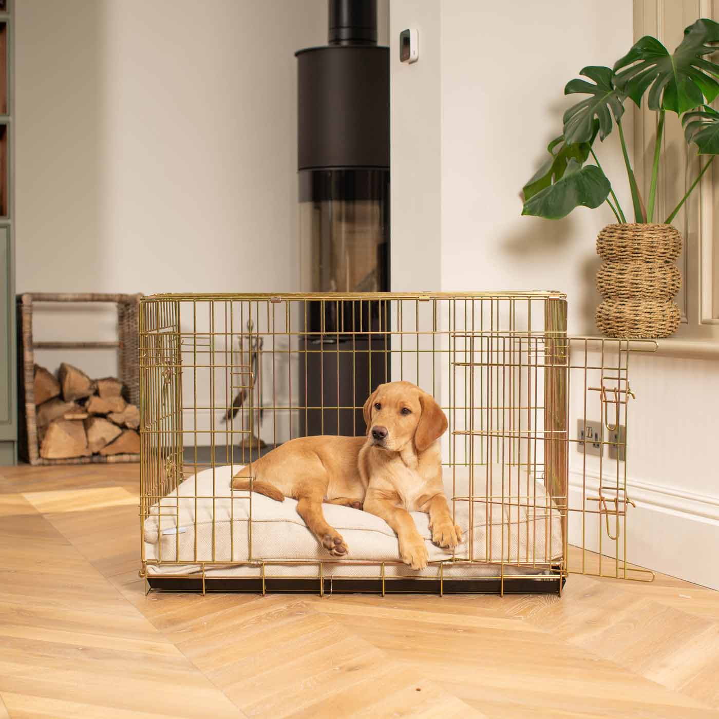 Luxury Dog Crate Cushion, Natural Herringbone Tweed Crate Cushion The Perfect Dog Crate Accessory, Available To Personalise Now at Lords & Labradors