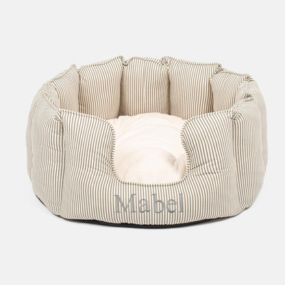 Discover Our Luxurious High Wall Bed For Dogs & Puppies, Featuring Reversible Inner Cushion With Teddy Fleece To Craft The Perfect Dog Bed In Stunning Regency Stripe! Available To Personalise Now at Lords & Labradors 