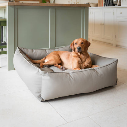 Luxury Handmade Box Bed in Rhino Tough Faux Leather, in Camel, Perfect For Your Pets Nap Time! Available To Personalise at Lords & Labradors