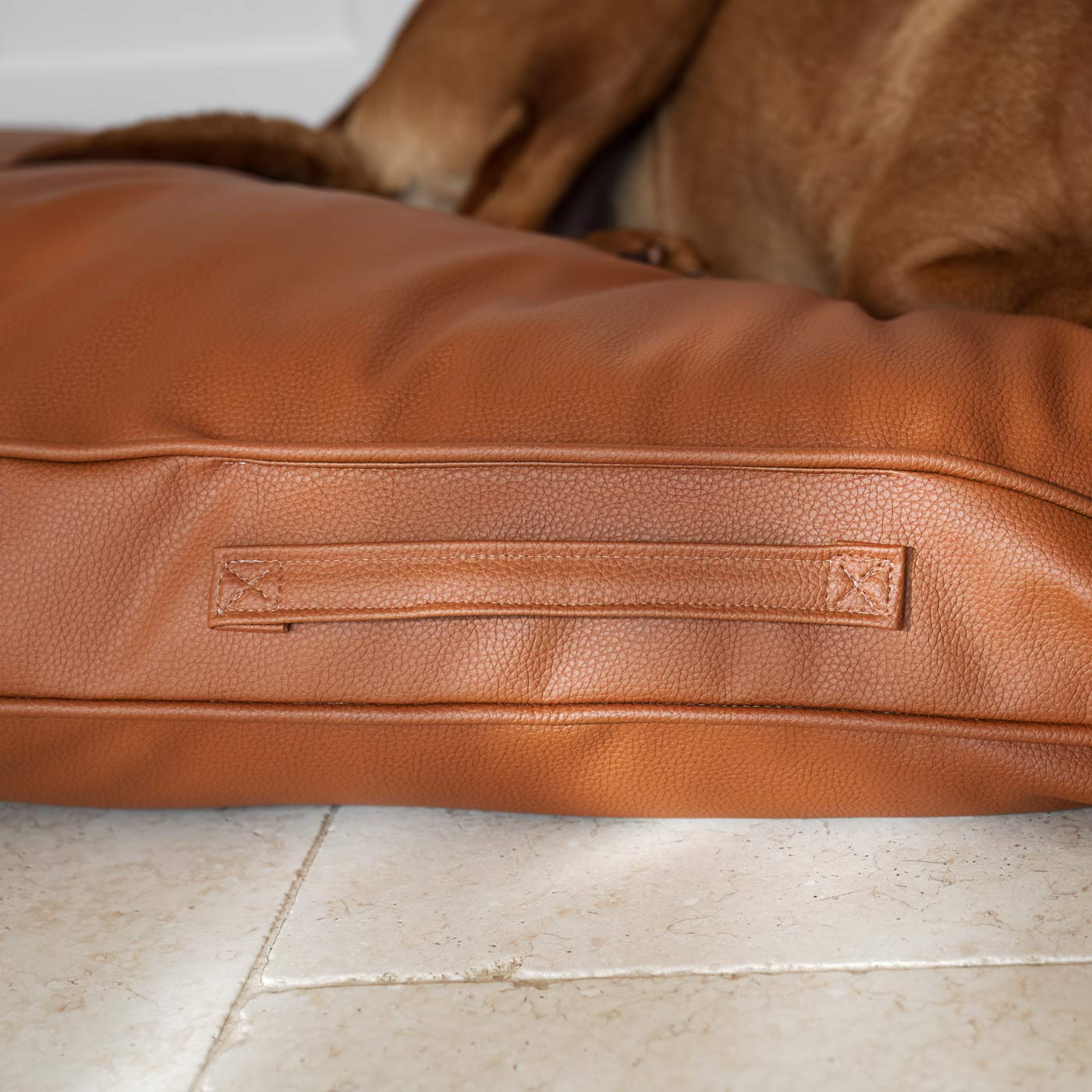 Luxury Dog Cushion in Rhino Tough Ember Faux Leather, The Perfect Pet Bed Time Accessory! Available Now at Lords & Labradors