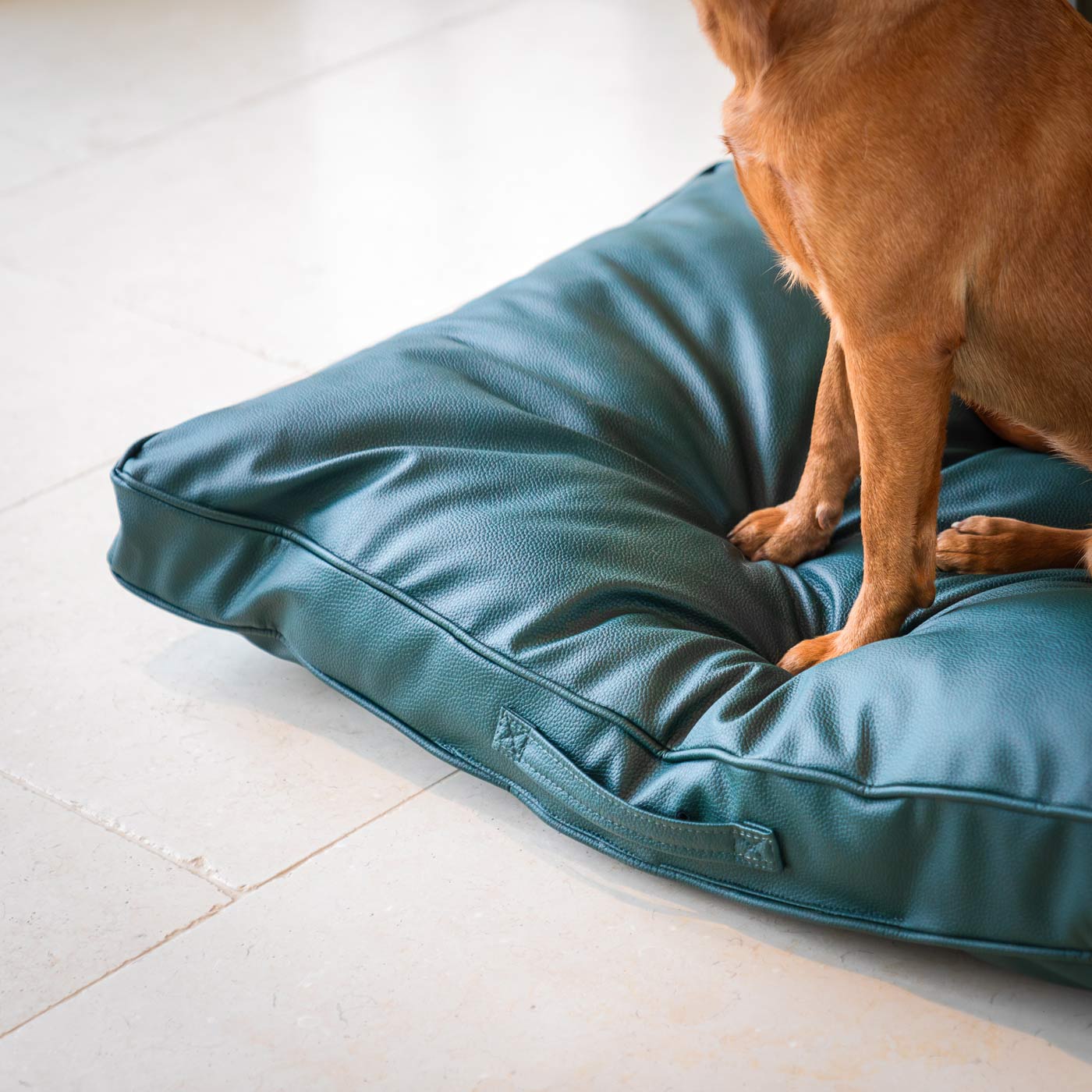 Luxury Dog Cushion in Rhino Tough Forest Faux Leather, The Perfect Pet Bed Time Accessory! Available Now at Lords & Labradors