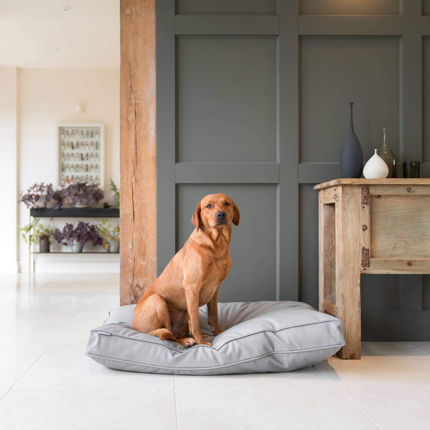 Luxury Dog Cushion in Rhino Tough Granite Faux Leather, The Perfect Pet Bed Time Accessory! Available Now at Lords & Labradors